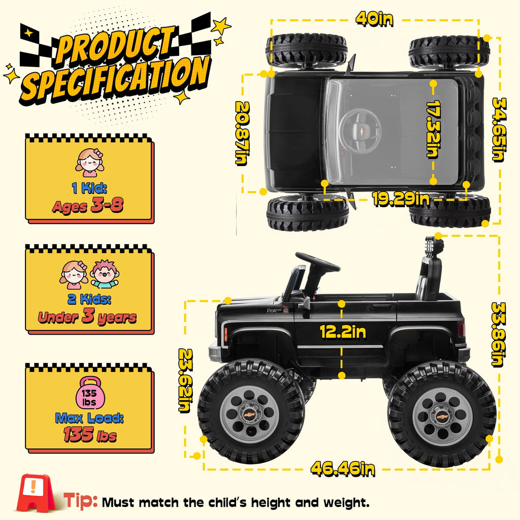Sunnyfree 4WD Chevrolet Cheyenne 24 Volt Ride on Toys, 2 Seater Power Truck Wheels with Remote, Bluetooth, USB, LED Lights, Blue