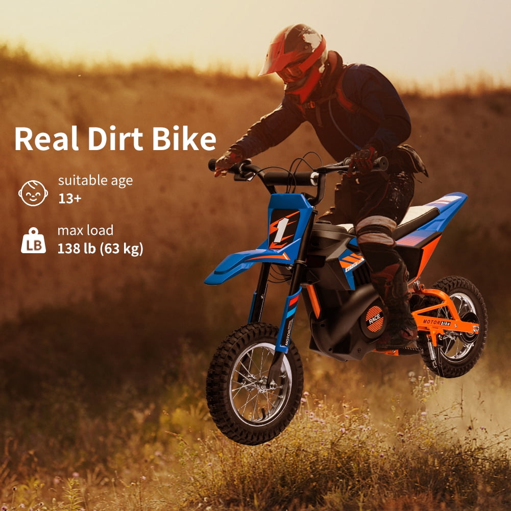 High-Speed 24V 250W Electric Off-Road Motorcycle – 13.6MPH Dirt Bike for Kids & Teens, Leather Seat, Disc Brake, Chain Drive, Air Tires, Twist Throttle, Ages 8-13, Red