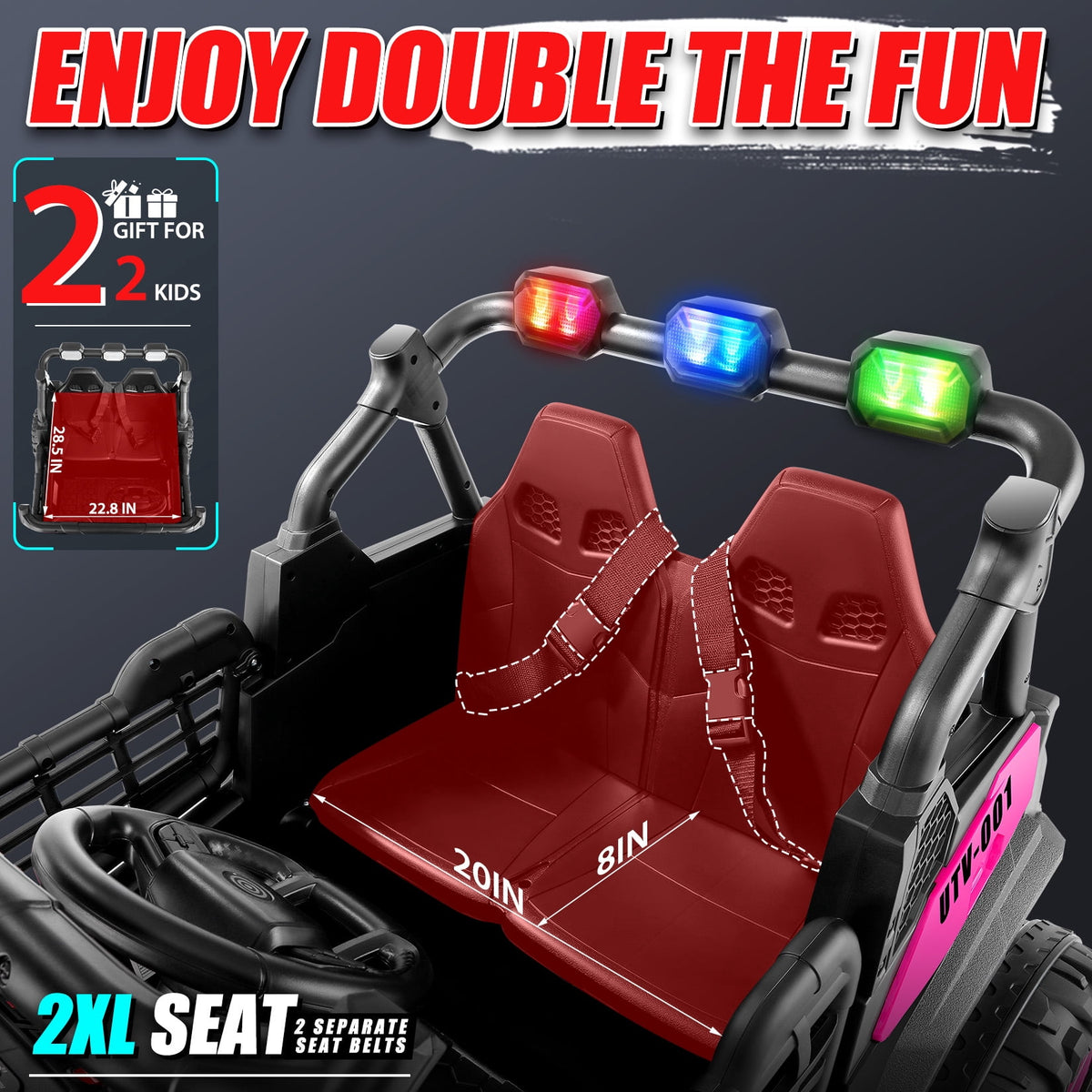 Funcid 24V Ride on Toys 4WD Ride on Cars with Remote Control, 2 XL Seater Electric Car for Kids, Power Car Wheels, UTV w/ 4*200W Motor, Bluetooth, Music, Lights, 3 Speeds, Black