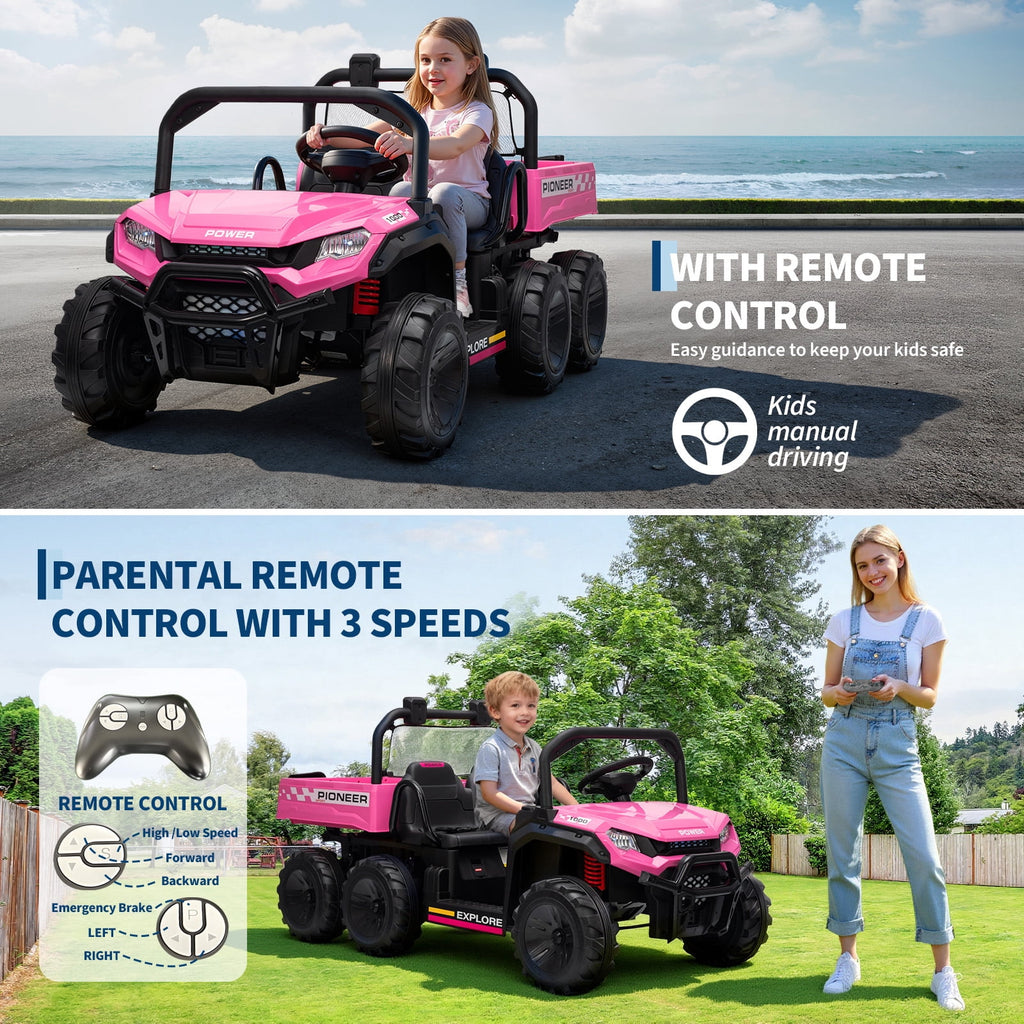 24V 4WD 2-Seater Kids Electric Ride-On Dump Truck – Remote Control, Working Dump Bed, 3 Speed Modes, Music Player, All-Terrain Off-Road Vehicle Toy for Boys & Girls Ages 3-8, Green