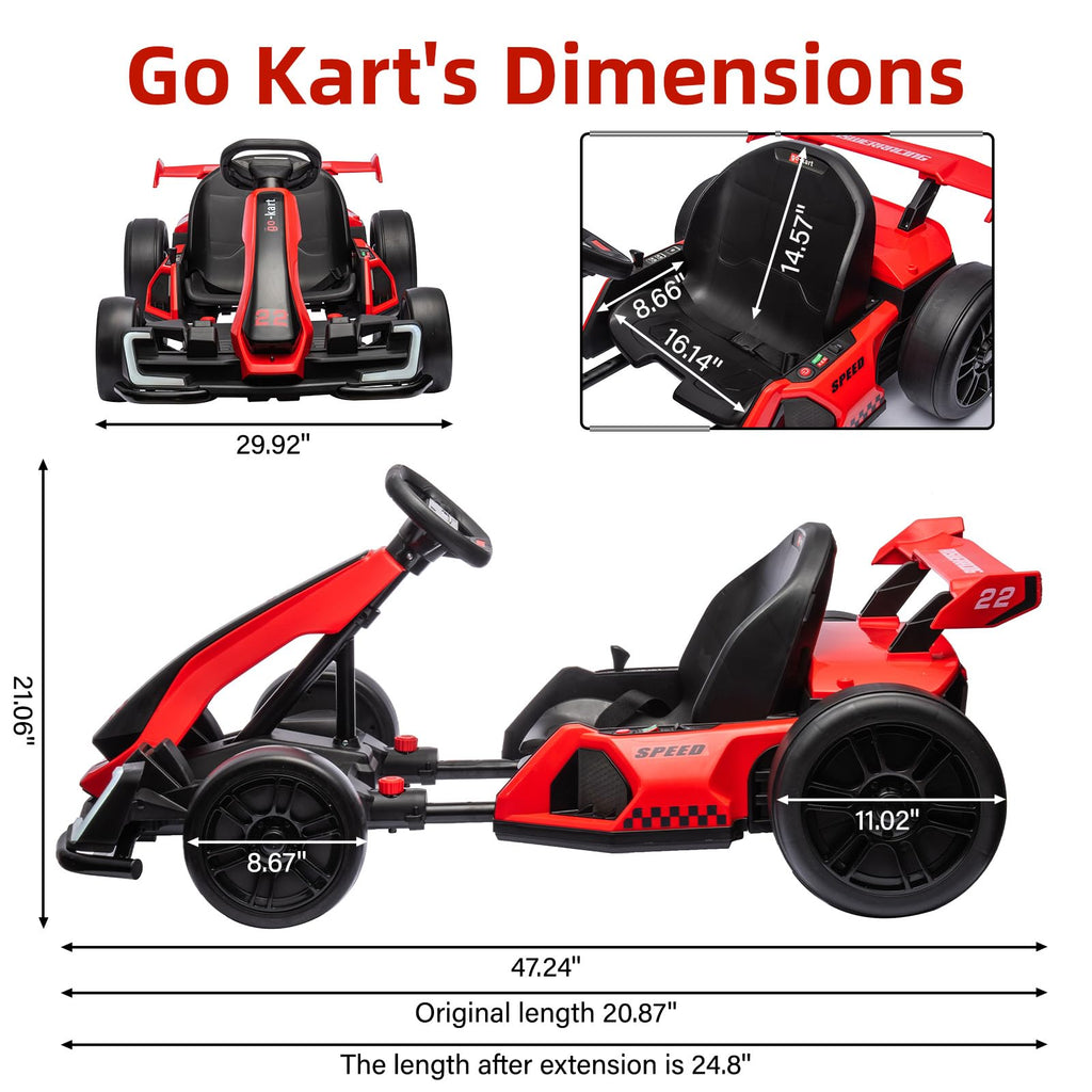 TROPOW Kids Cars Electric Ride On,24V Kids Go Kart,300W Powerful Electric Drift Kart Car with Adjustable Seat,IDE On Toy with 4 Speed Mode,Brake Pedal for Age 6-12,Christmas Gift for Kids,Gray