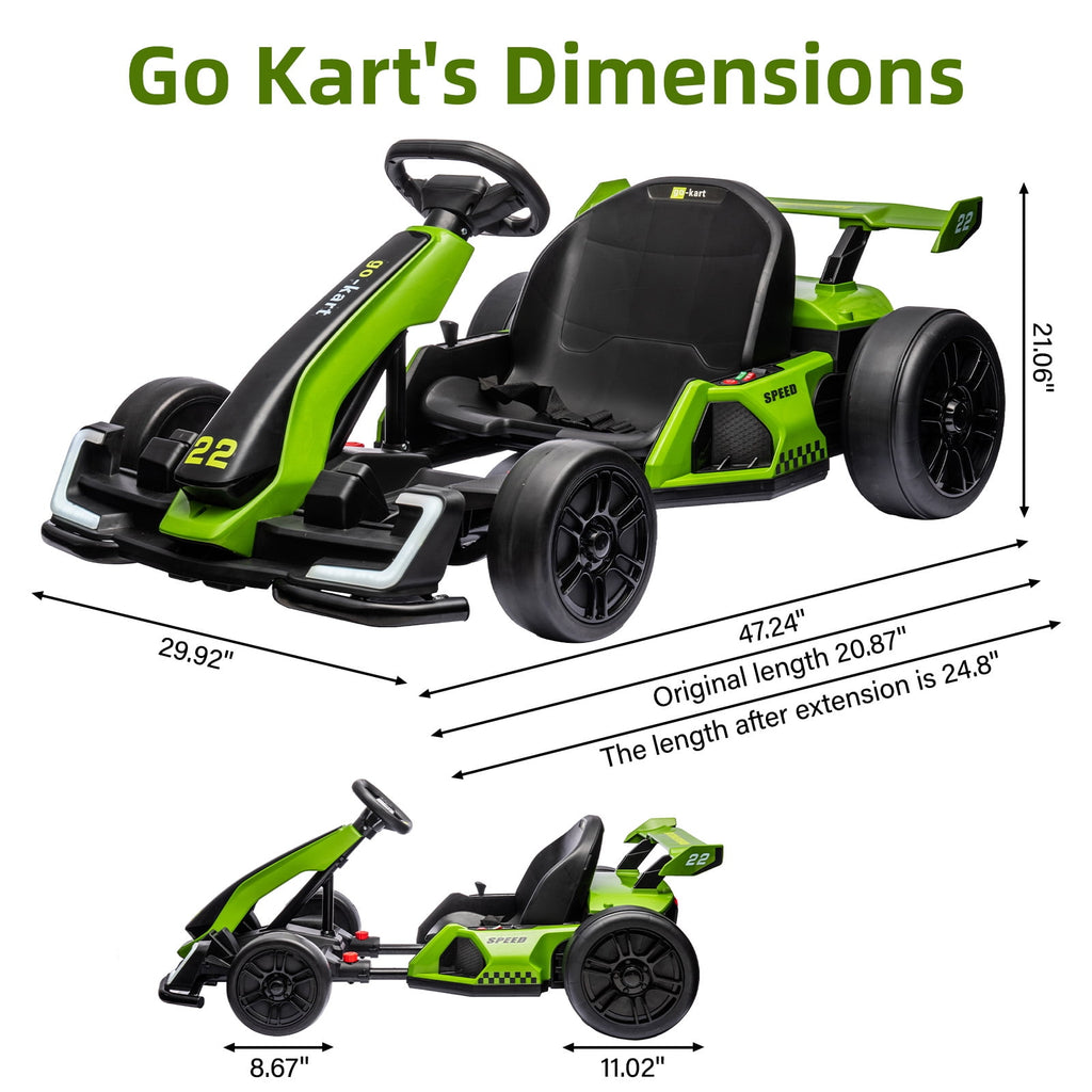 24V Kids Electric Go Kart, 300W Drift Ride-On Car with Dual 150W Motors - Adjustable Seat, 4 Speed Modes, 8.5mph Max, LED Lights, Music & Horn, Safety Belt, Outdoor Racing Toy - Red