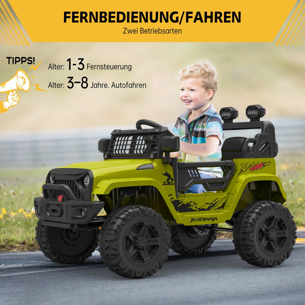 12V Kids Electric Ride-On Truck – Parental Remote Control, Seasonal Suspension, LED Lights, Wireless Connection, 2 Speeds, Standard Test Method Certified, Off-Road Toy Car