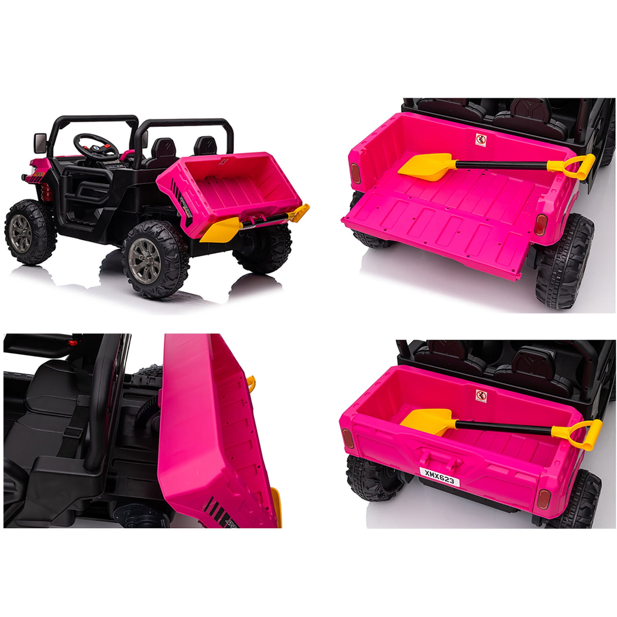 24V Ride on Dump Truck with Remote Control, 4WD Electric Car for Big Kids, 2 Seater 4*200W Motor Ride on Toy, Shovel, Music, Kids Gift, Black
