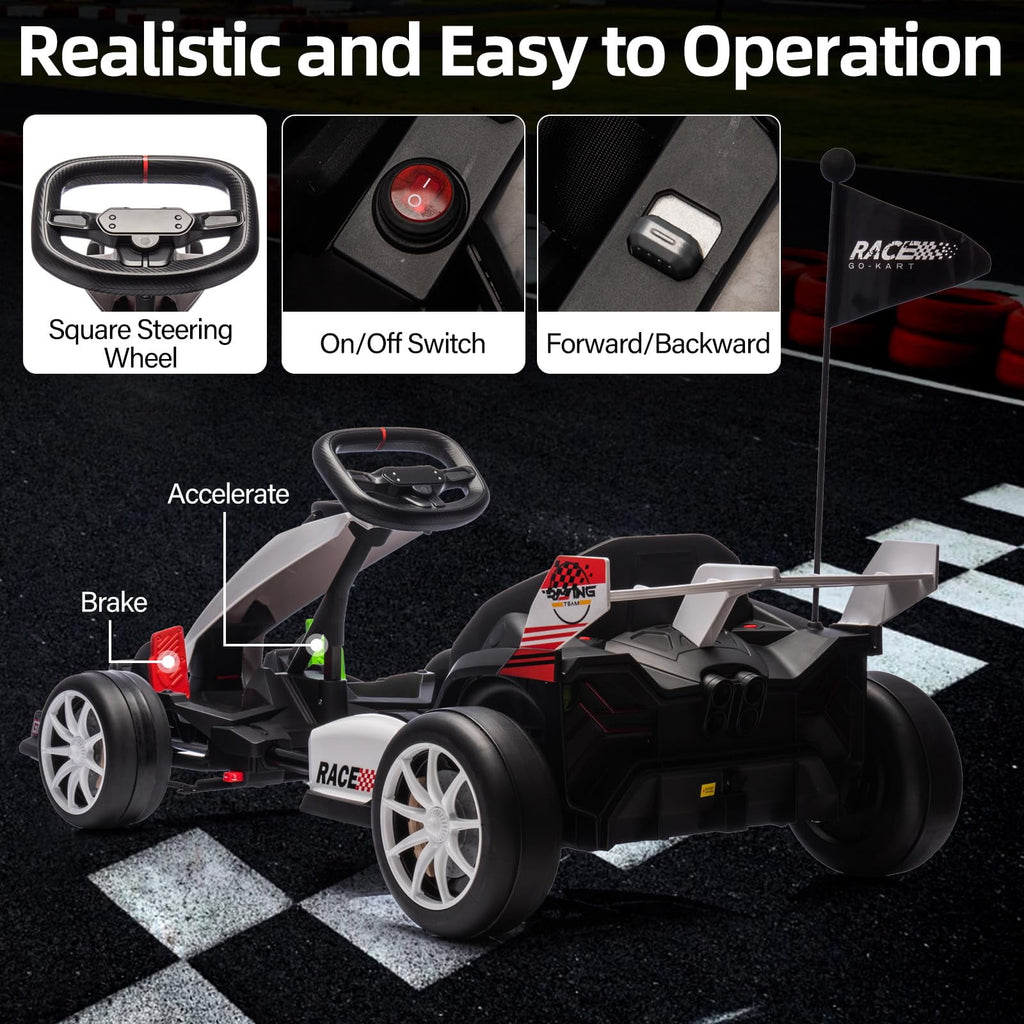 24V Kids Ride-On Go Kart, 7.5MPH High-Speed Drifting Car, Dual 200W Motors, 7Ah Battery, Adjustable Length, Max Load 135lbs, Power Display Racing Toy for Children 6+, Green
