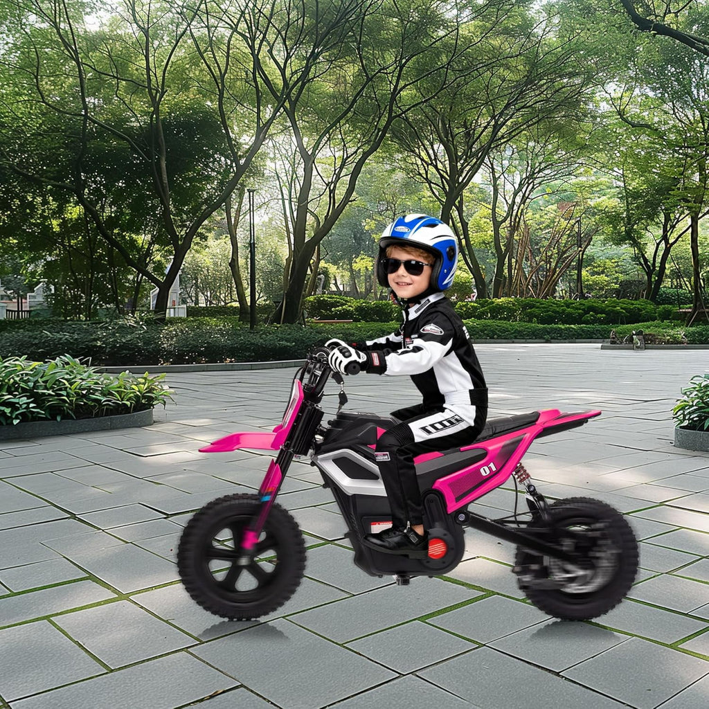 24V Electric Dirt Bike, 350W Ride-On Motorcycle with Rear Suspension, Twist-Grip Throttle, 12-Inch Rubber Tires, 13.67 MPH, 132 Lbs