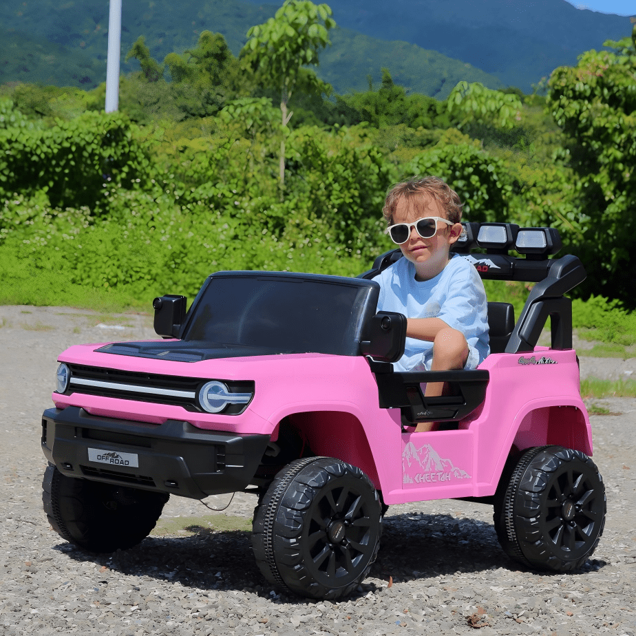 Farmdex 24V Ride on Toys with Remote Control, 2 XL Seater Electric Truck Car for Kids w/ 22'' Large Seat, 4WD/2WD Switchable, Powered Ride on Cars w/ Bluetooth, LED Lights, 3 Speeds, 4 x 200W, Pink