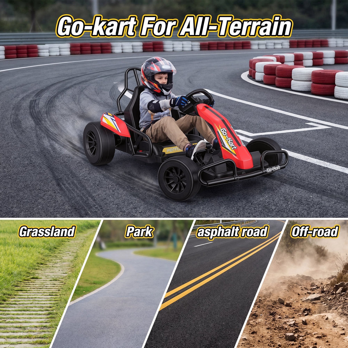 VIBESPARK Drift Go Kart, 24V 10AH Electric Go Kart for Kids Ages 6-14, 360° Drift Mode, Ride On Car with Backrest & Adjustable Seat, 300W Dual Motors, Max Speed 7.5mph/h, Blue