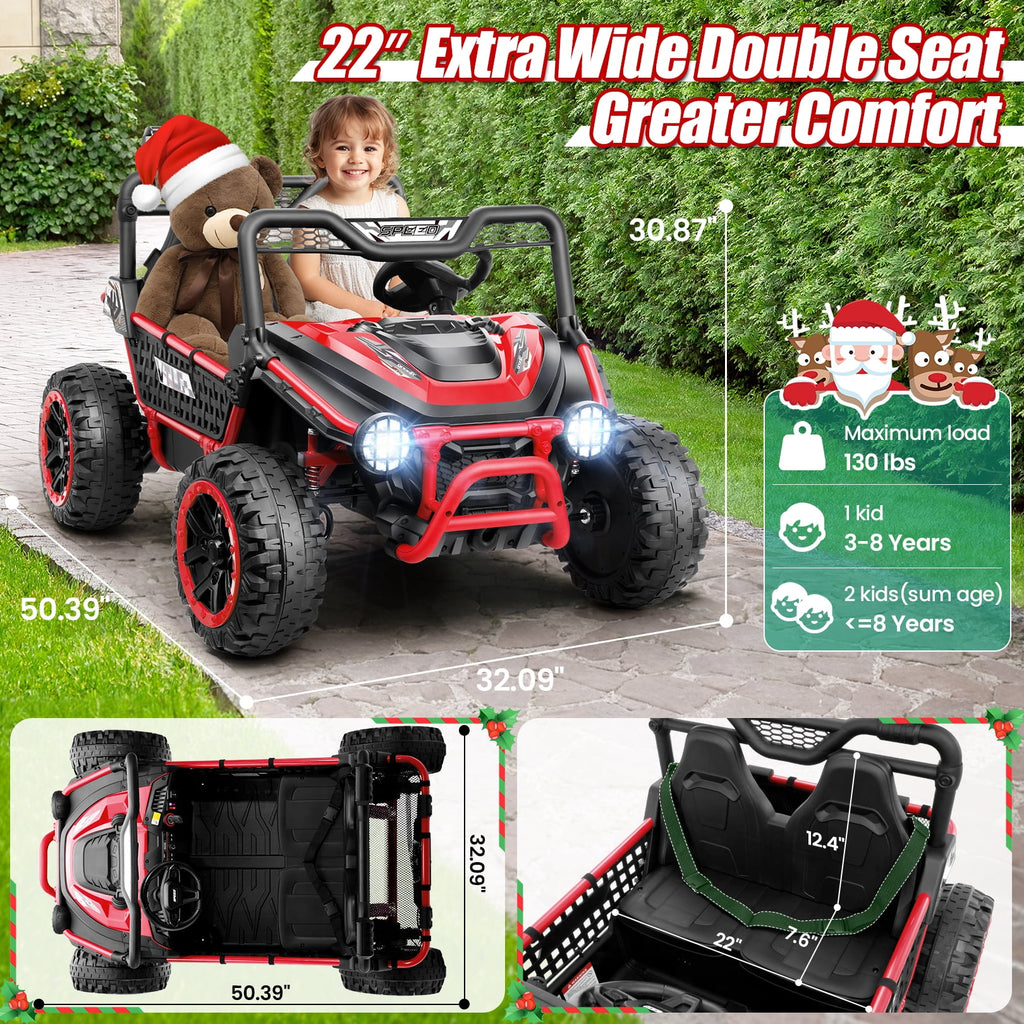 Funcid Metal Frame 24 Volt Ride on Toys, 2-Seater Ride on Cars with Remote Control, Electric Car for Kids, Power UTV Wheels with Key Start, Storage Bag, Bluetooth, Music, Spring Suspension, Pink