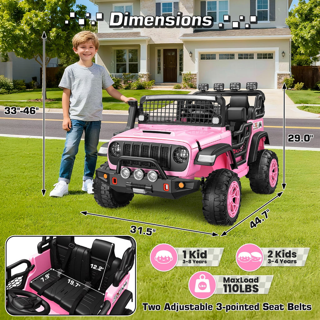 Funcid 24 Volt Ride on Toys, 2-Seater Electric Car, 400W Ride on Cars with Remote Control, Ride on Truck W/ Bluetooth, Music, Power Display, High/Low Speed, Light Control, Suspension, Pink