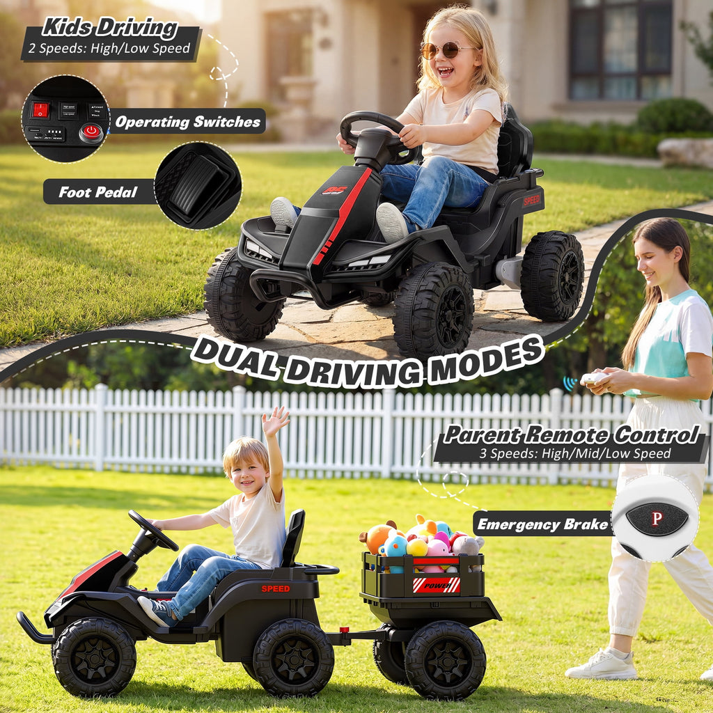 Farmdex 24 Volt Ride on Toys with Remote Control, 7AH Battery Ride on Cars, 4 Wheeler Quad ATV, Electric Car for Kids w/ Bluetooth, Music, Battery Display, LED Light Control, 5 MPH, Red