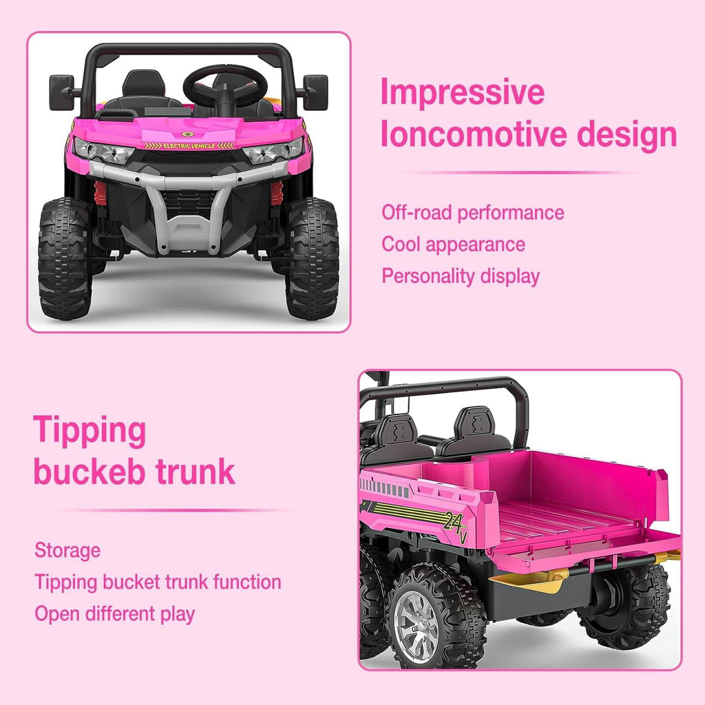 Ride On Dump Truck for Kids Ride On Car with Remote Control Electric UTV Vehicles with Electric Dump Bed, 4WD Power Ride-on 6 Wheels Ride On Toys for Boys Girls