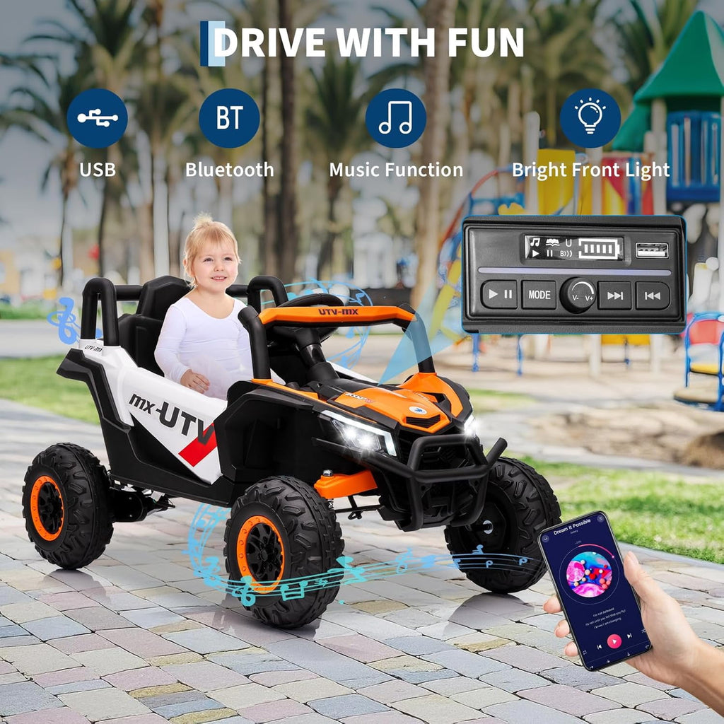 12V 4WD Ride-On Electric Car with Remote Control, 4-Wheel Drive, 4 Spring Suspension, Up to 5 MPH, LED Headlights, Bluetooth