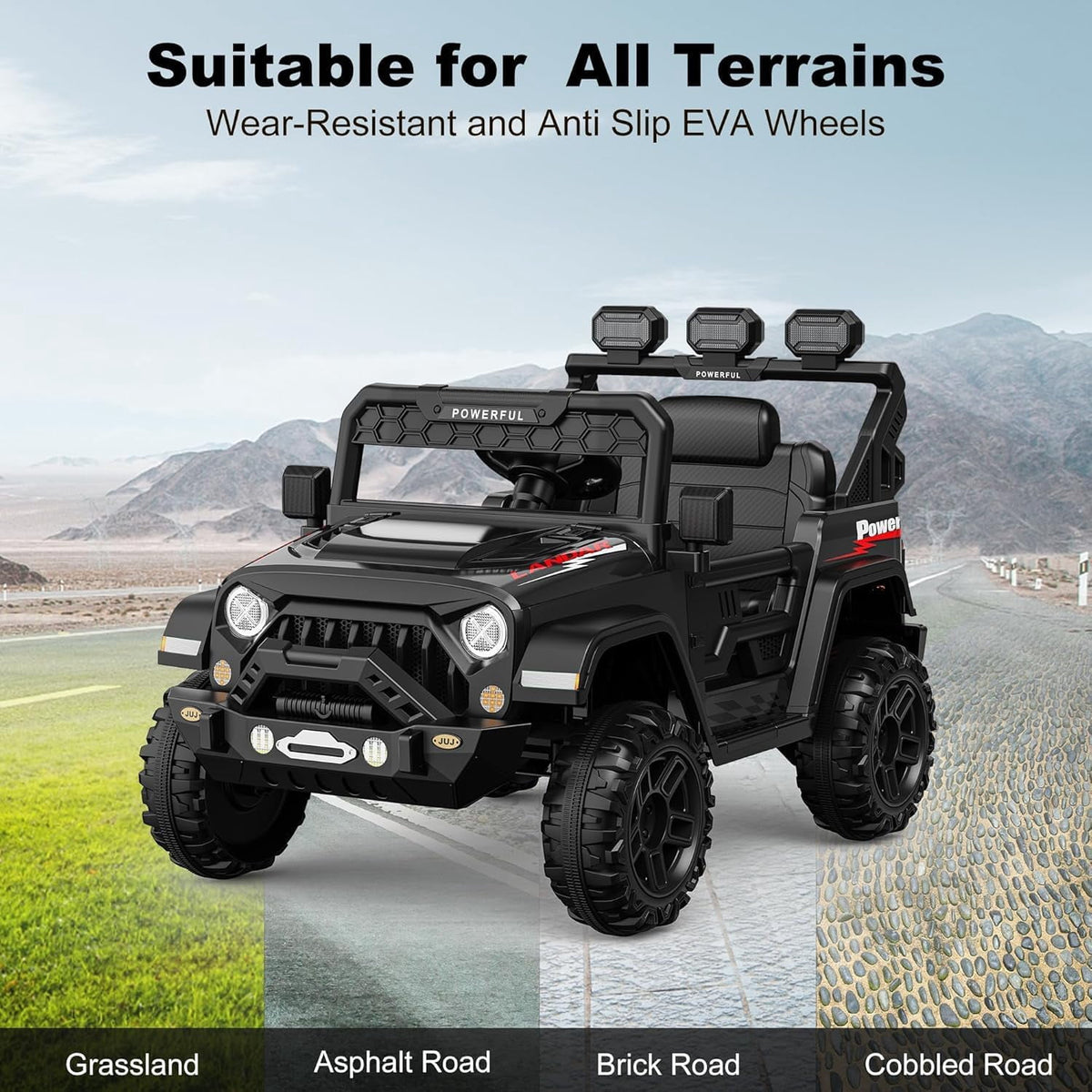 12V Ride-On Truck Car, 7Ah Battery, Parent Remote Control, 3 Speeds Up to 3.7 MPH, Soft Start, LED Lights, Bluetooth, USB, AUX, MP3, 66 Lbs