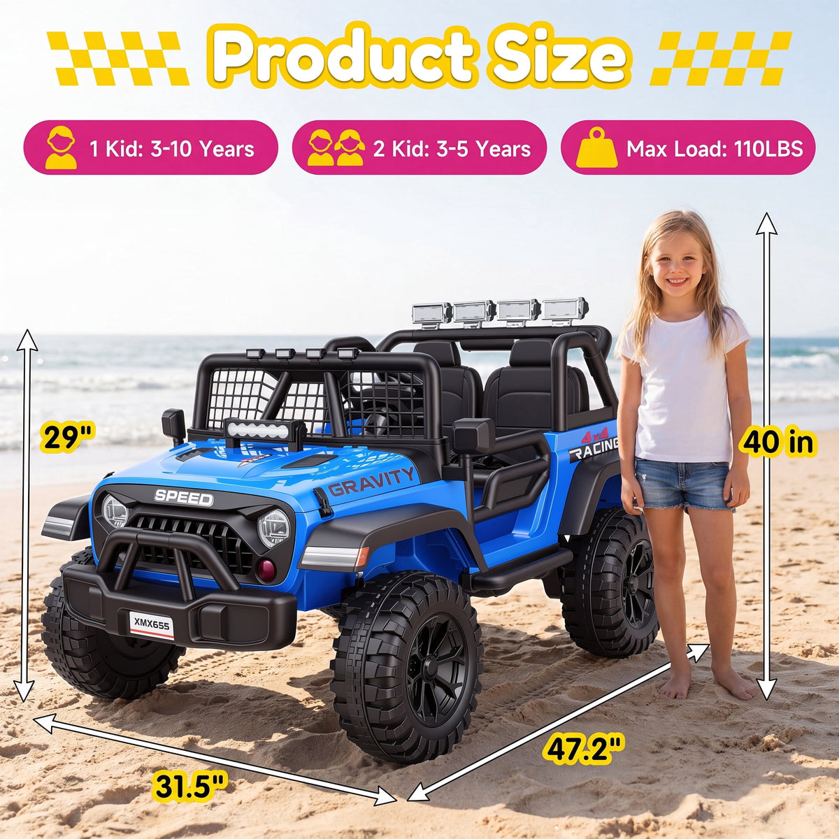 Farmdex 24 Volt 2 Seater Electric Truck Car for Kids, 400W Ride on Cars with Remote Control, Color Led Lights, Bluetooth Music, Spring Suspension,Powered Ride On Toys Gift for Boys & Girls