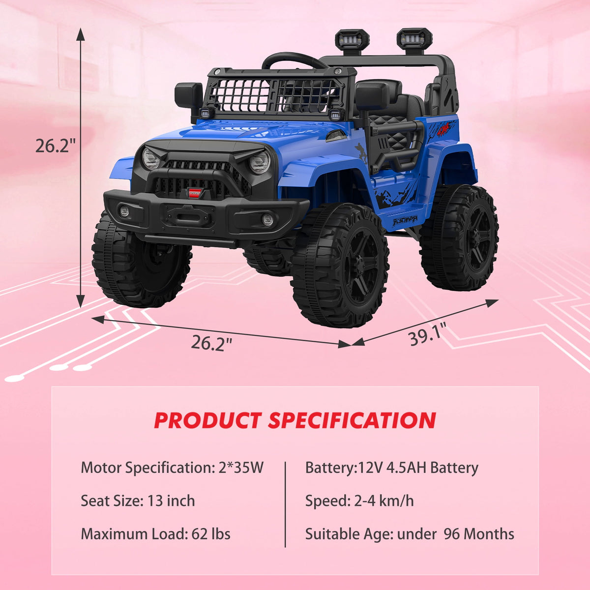12V Kids Electric Ride-On Truck – Parental Remote Control, Seasonal Suspension, LED Lights, Wireless Connection, 2 Speeds, Standard Test Method Certified, Off-Road Toy Car