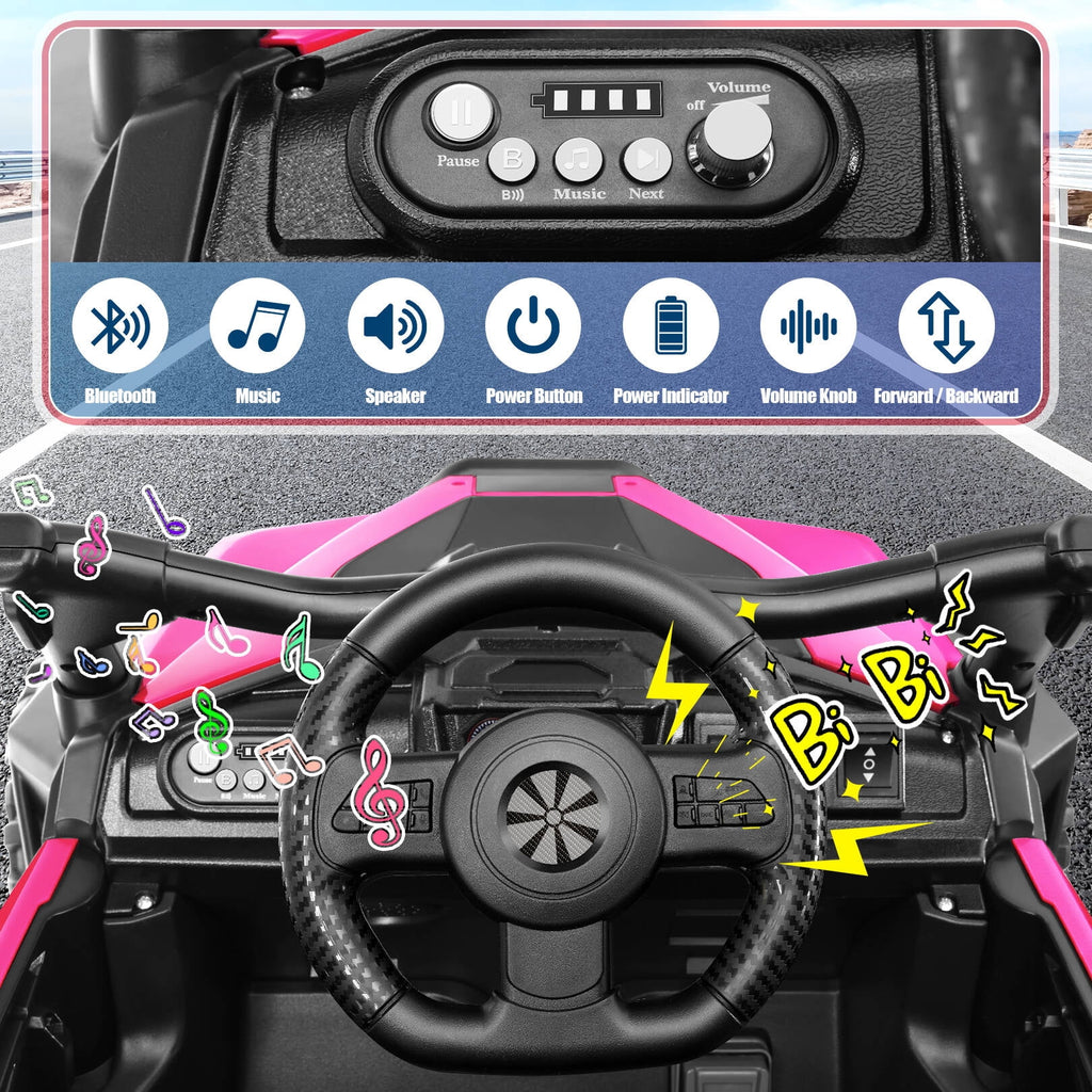 VIBESPARK 24V Ride on Toys for Kids, Ride on Cars with Remote Control, Powered Ride on Electric Car w/ Bluetooth, Music Player, LED Lights, Black