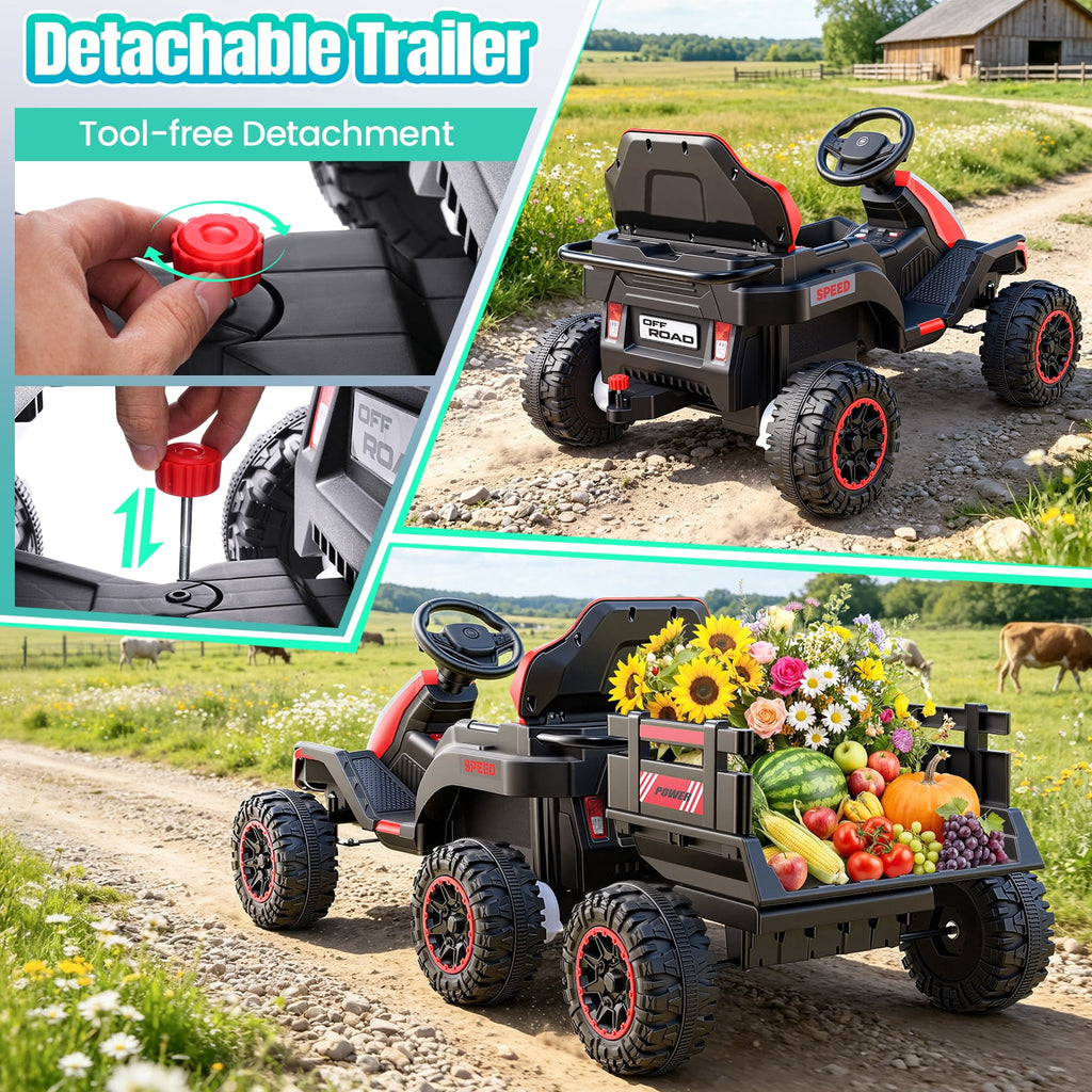 VIBESPARK 24V Ride on Toys with Remote Control, 3 in 1 Ride on Car, Ride on Tractor for Kids with Trailer, 6 Wheel Kids Electric Car w/ Bluetooth, MP3, Music, Green