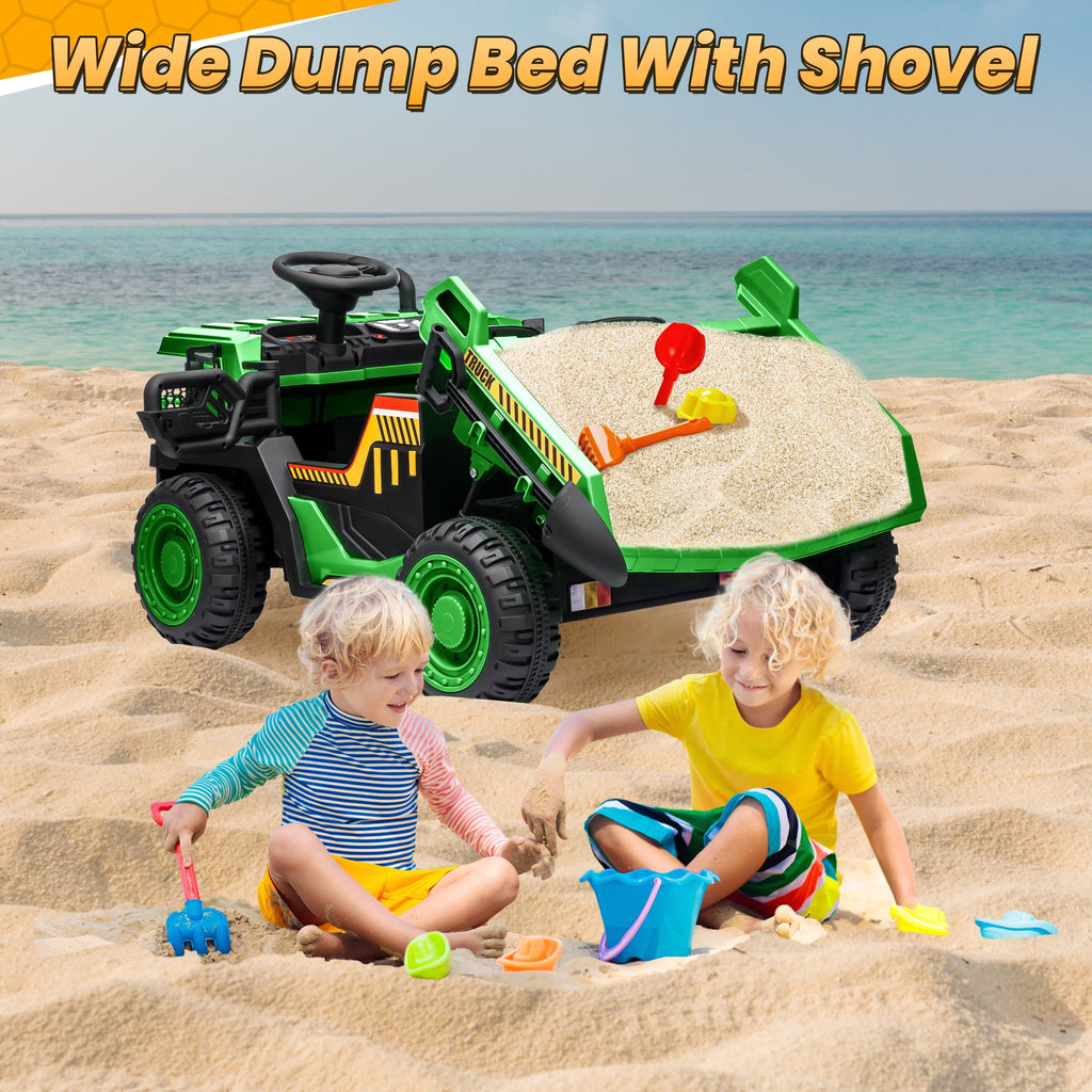 24 Volt Ride on Toys w/ Remote Control, 2*200W Strong Motor, Electric Powered Ride on Dump Truck with Shovel, 3 Speeds, LED Lights, MP3/USB Music, Blue