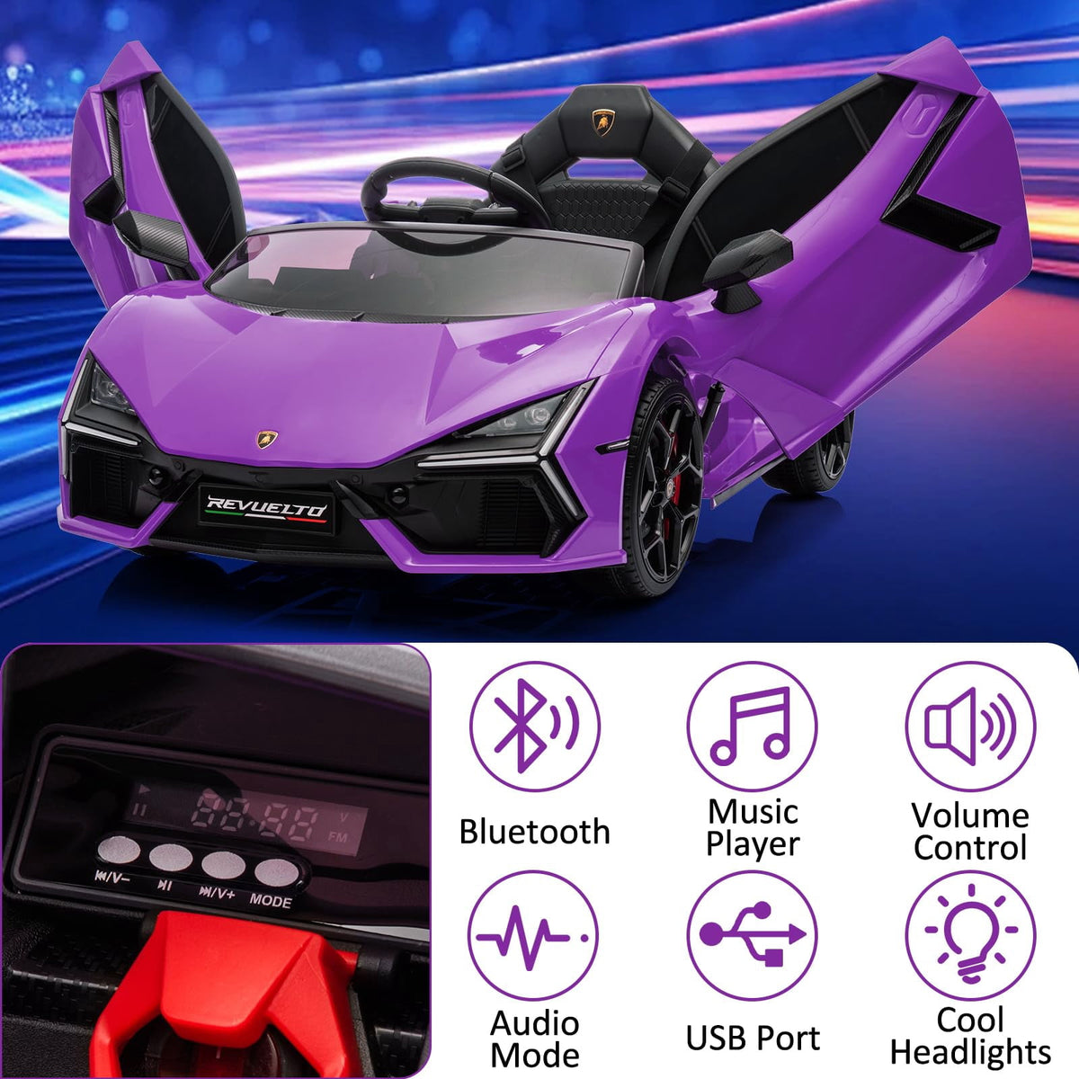 Towallmark 12V Ride On Car for Kids, Licensed Lamborghini Revuelto Electric Vehicle, Battery Powered Sports Car Toy for Boys & Girls,Kids Christmas Gifts