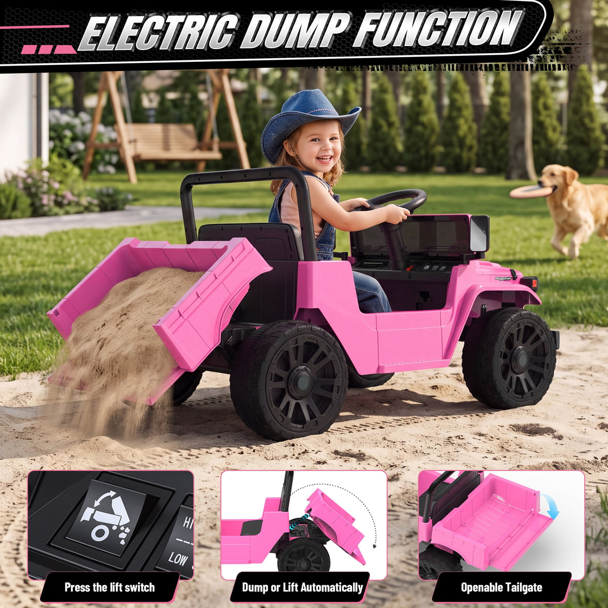 24V Ride On Dump Truck for Kids, Licensed Toyota Land Cruiser FJ45 Power Car Wheels Ride On Toy with Electric Dump Bed, Parent Remote Control, Music, LED Lights, Birthday Gift for Kids Ages 3-6, Blue