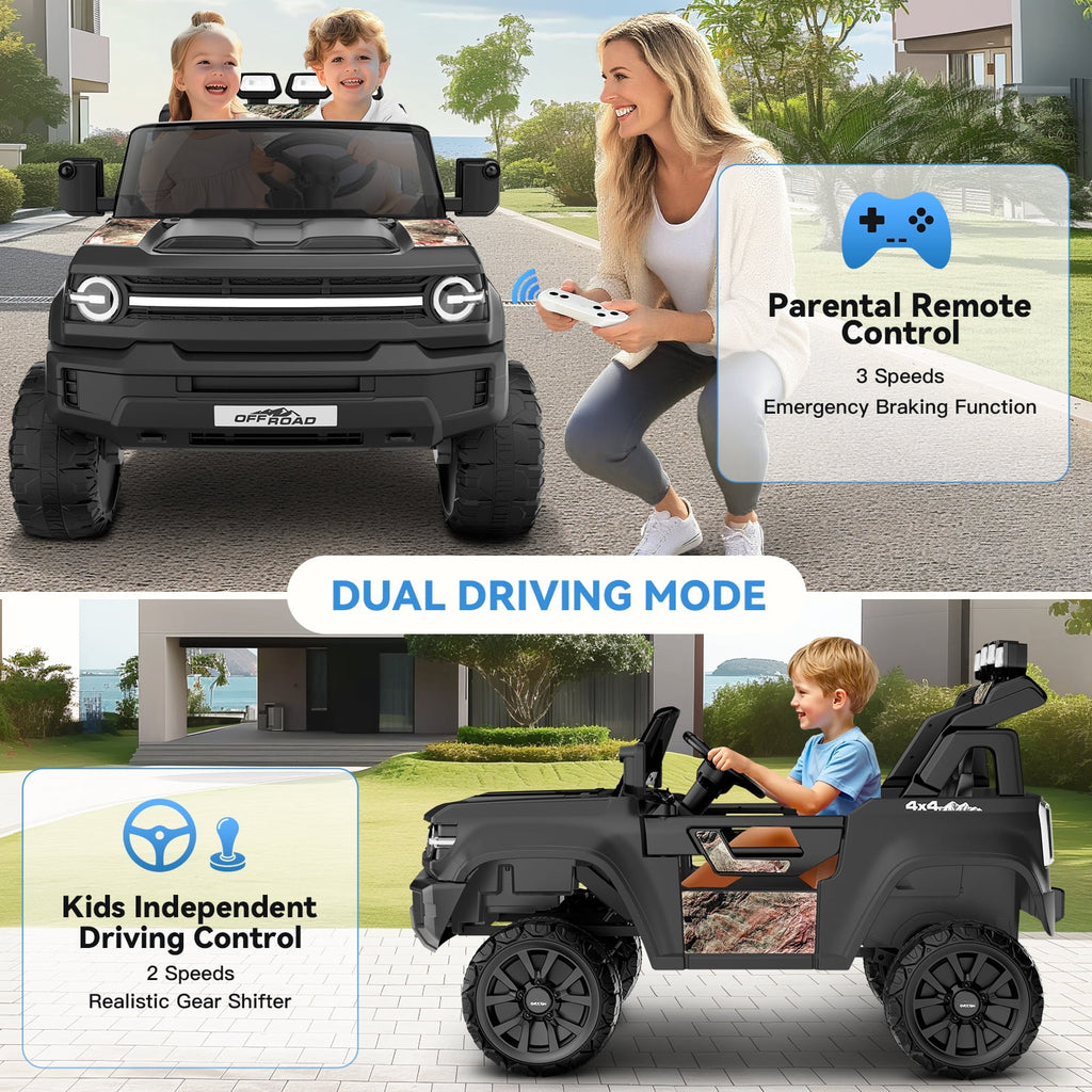 Farmdex 24V Ride on Toys with Remote Control, 2 XL Seater Electric Truck Car for Kids w/ 22'' Large Seat, 4WD/2WD Switchable, Powered Ride on Cars w/ Bluetooth, LED Lights, 3 Speeds, 4 x 200W, Pink