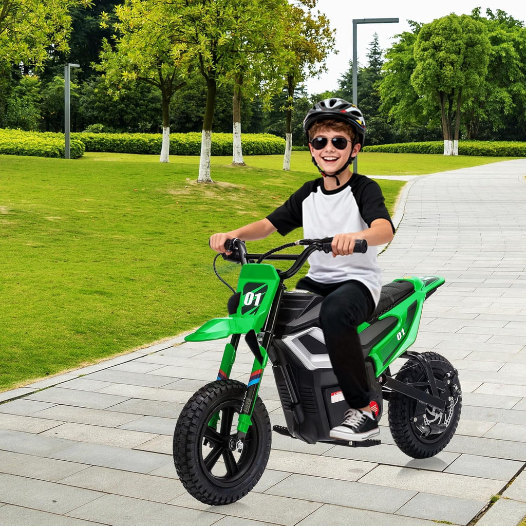 24V Electric Dirt Bike, 350W Ride-On Motorcycle with Rear Suspension, Twist-Grip Throttle, 12-Inch Rubber Tires, 13.67 MPH, 132 Lbs