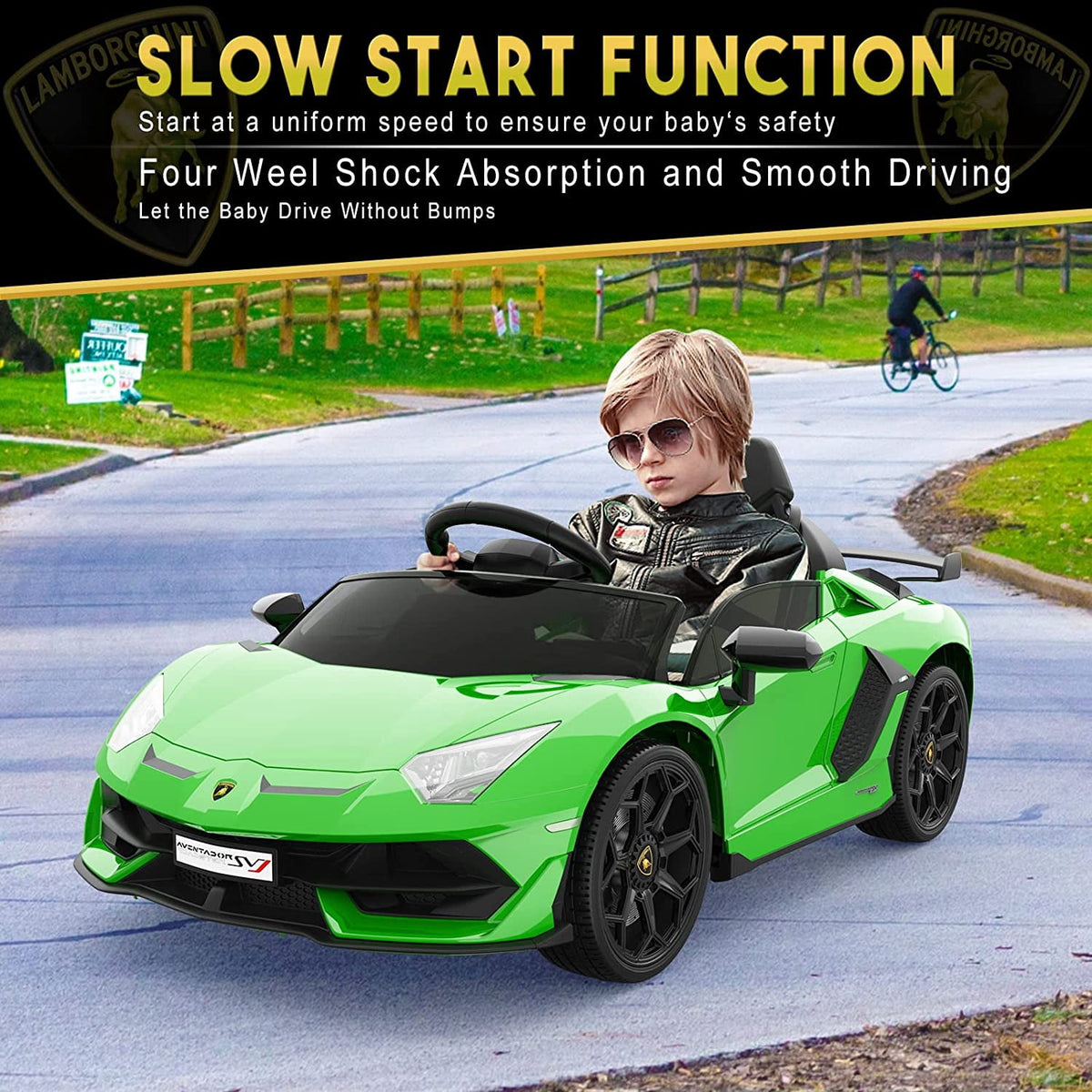 12V Licensed Sports Car Ride On Vehicle with Remote Control, Electric Ride On Car with Bluetooth, Hydraulic Swing Doors, LED Lights, Dual 25W Motors, USB/AUX/TF Audio