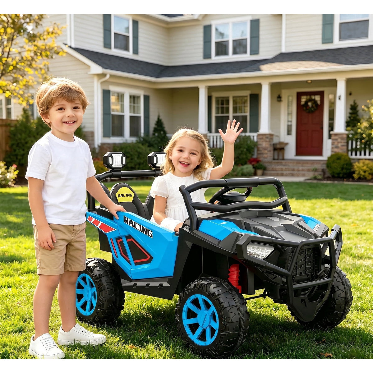 VIBESPARK 24 Volt 2 Seater Ride on Toys for Kids, Powered Ride on Cars with Remote Control, Electric UTV Car for 3-8 Boys Girls Gift w/ Bluetooth, LED Light, Music, Green