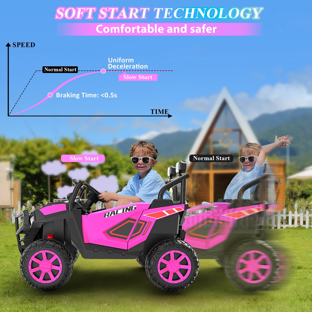 Funcid 24 Volt Ride on Cars, 2-Seater Ride on Toys with Remote Control, 400W Electric Car, Ride on UTV w/ Bluetooth, MP3, Suspension, Seat Belts, Volume Adjustment, Black