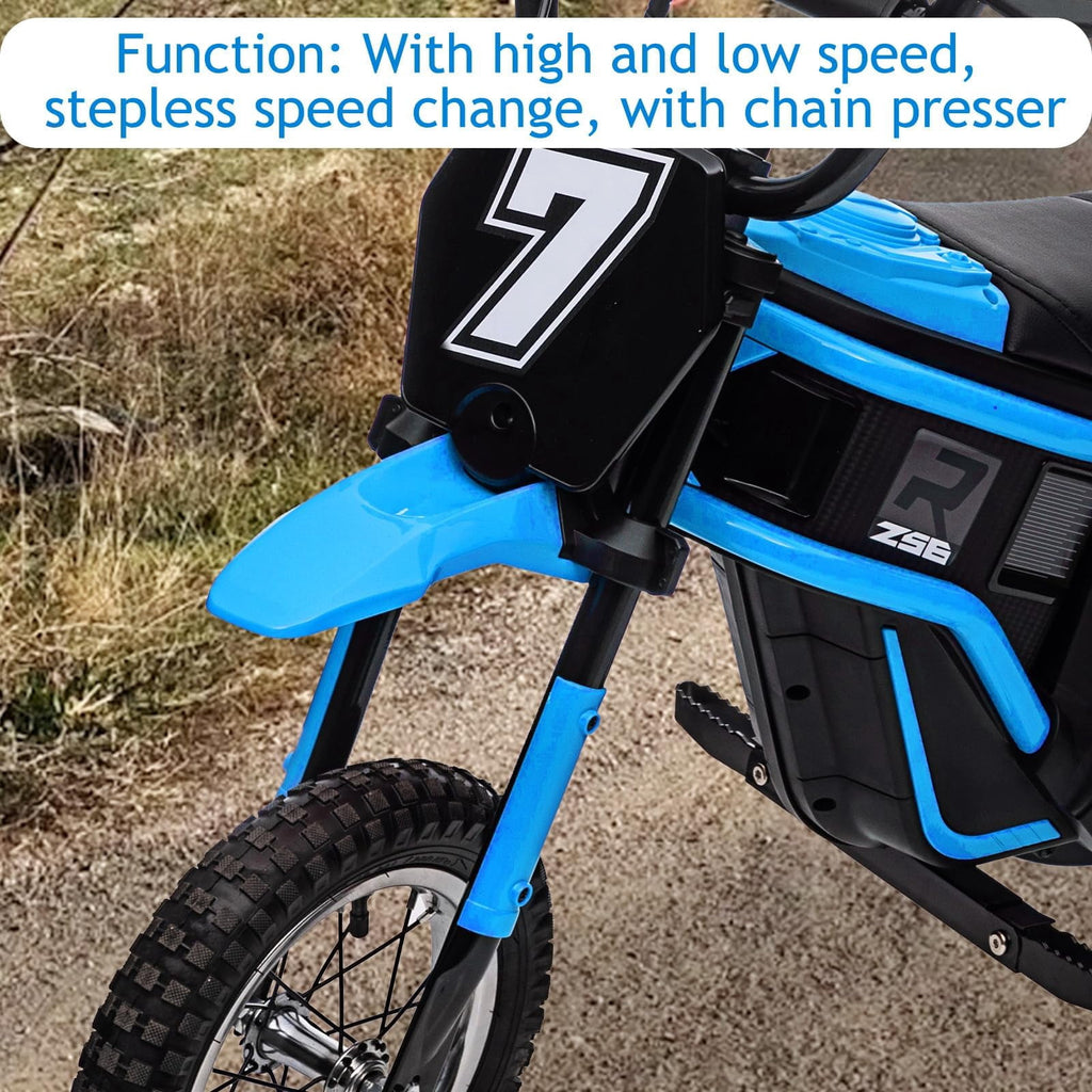 TROPOW 24 Volt Ride On Toys for Boys,Electric Dirt Bike for Kids - 350W Ride On Motorcycle, Ages 5+, Up to 14.29 MPH, 2-Speed Modes, Max Weight 135 Lbs, Blue