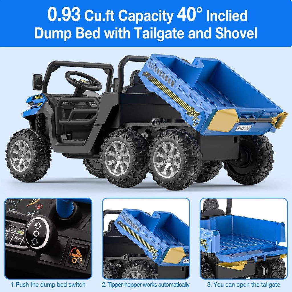 Ride On Dump Truck for Kids Ride On Car with Remote Control Electric UTV Vehicles with Electric Dump Bed, 4WD Power Ride-on 6 Wheels Ride On Toys for Boys Girls