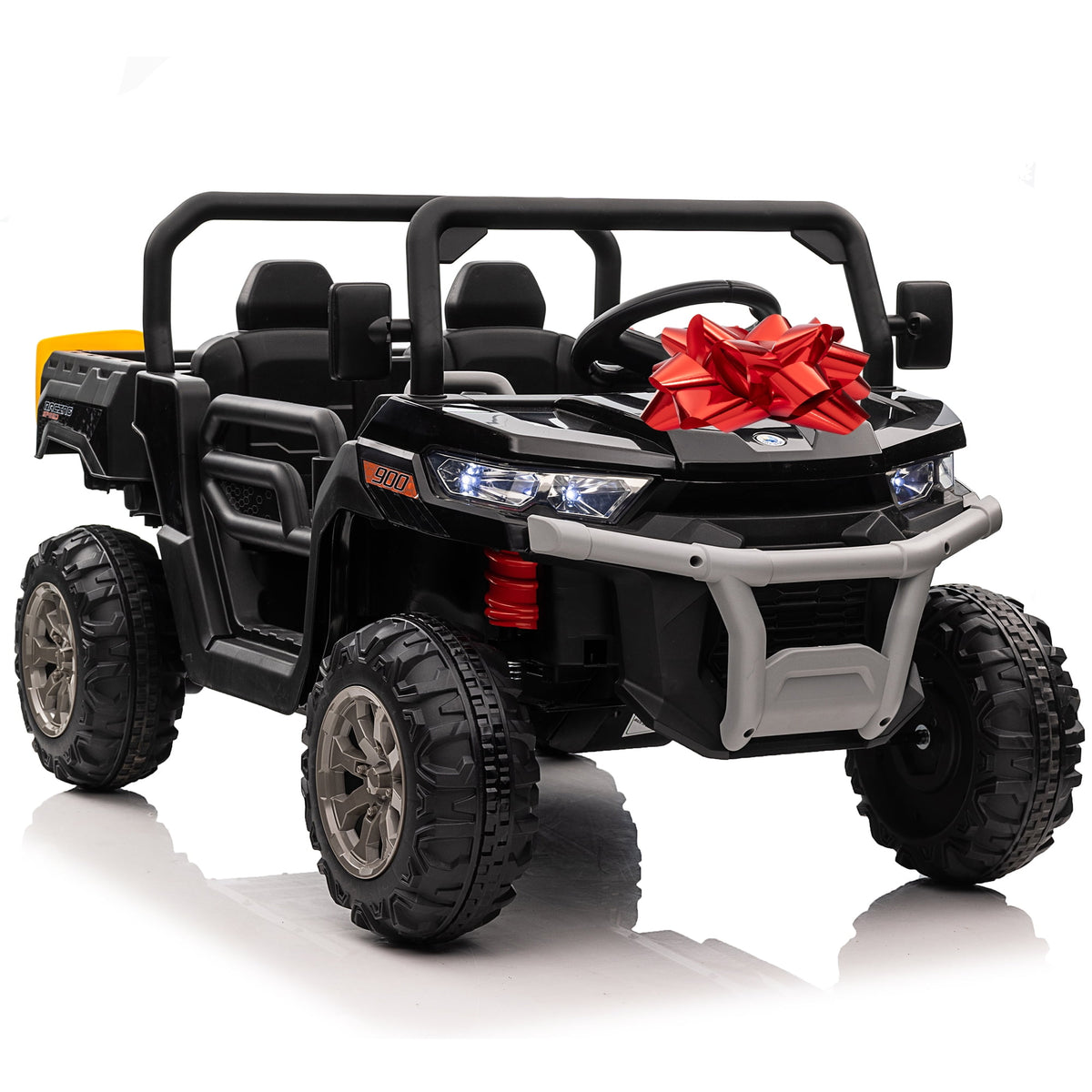 24V Ride on Dump Truck with Remote Control, 4WD Electric Car for Big Kids, 2 Seater 4*200W Motor Ride on Toy, Shovel, Music, Kids Gift, Black