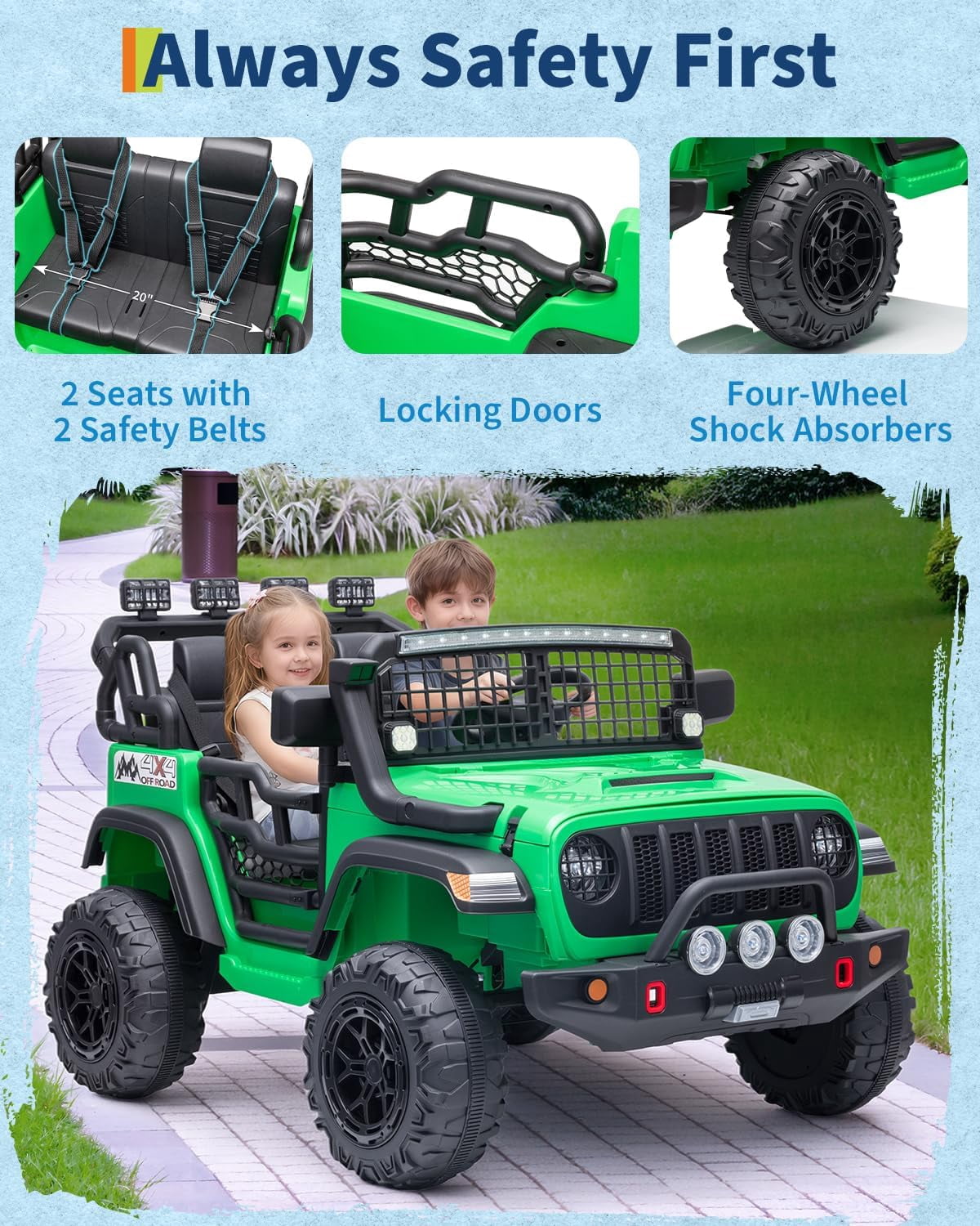 24V 2-Seater Electric Ride-On Car, 2x200W Motors, Parent Remote Control, 4-Wheel Shock Absorbers, 1.8-4 MPH, Bluetooth, LED Lights, 132 Lbs