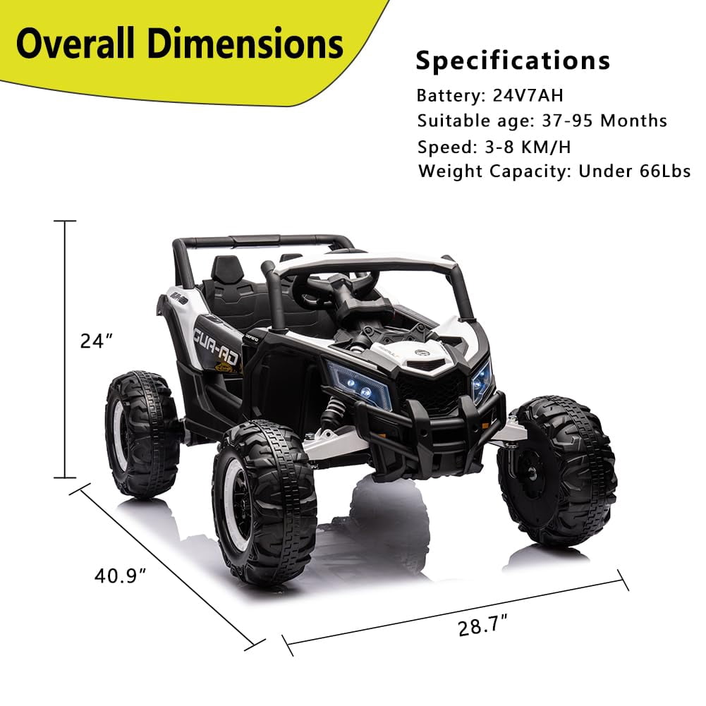 TROPOW 24 Volt Ride On Toys for Boys,Battery Powered Kids Car, Electric Off-Road UTV Car with Remote Control, 200W Motors, Led Lights, Music, Enhanced Suspension, Ride on Toy for Kids,White