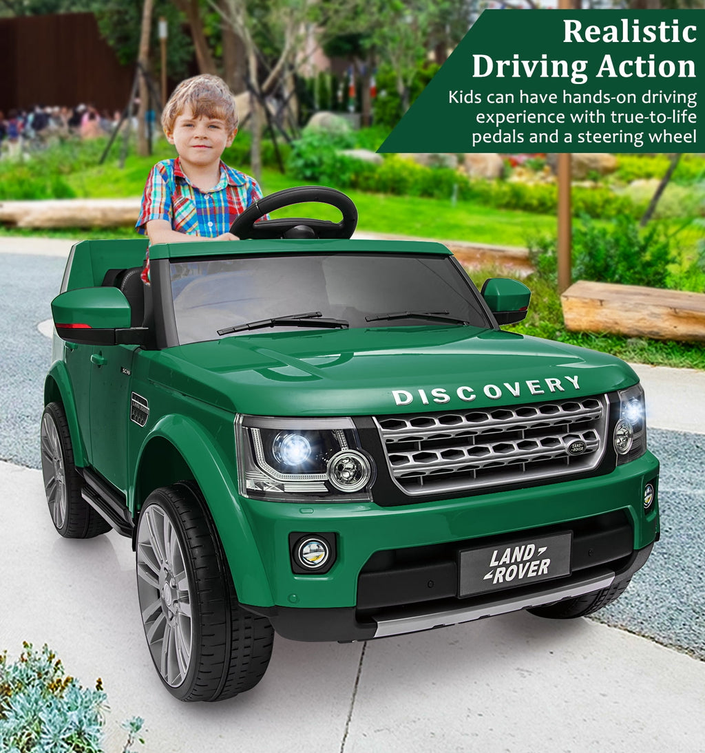 Licensed Land Rover 2-Seater 12V/24V Electric Ride-On Car for Kids Ages 3-8 - Remote Control, MP3, LED Lights, Adjustable Speeds, Shock Absorbers, Safety Seat Belts - Green