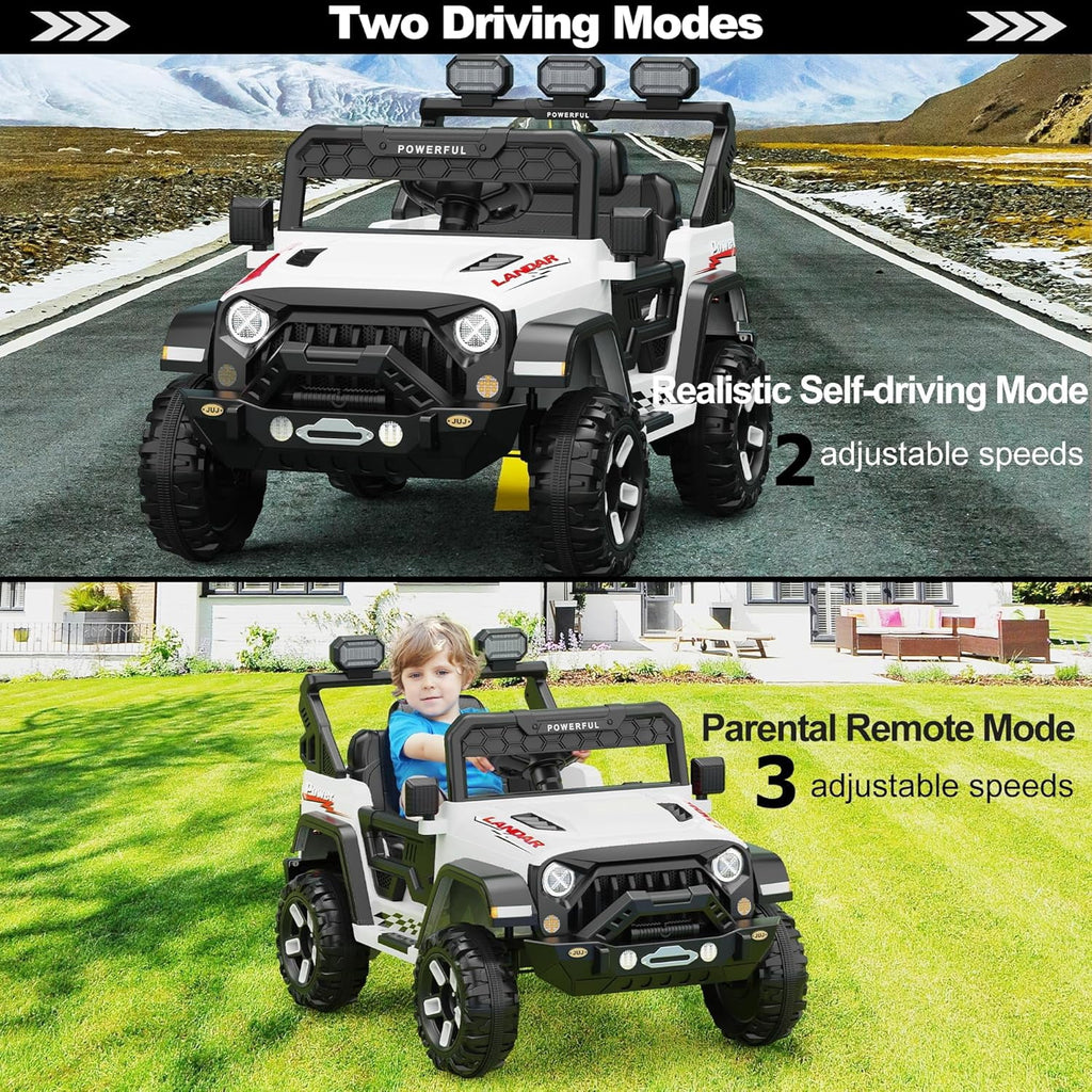 12V Ride-On Truck Car, 7Ah Battery, Parent Remote Control, 3 Speeds Up to 3.7 MPH, Soft Start, LED Lights, Bluetooth, USB, AUX, MP3, 66 Lbs