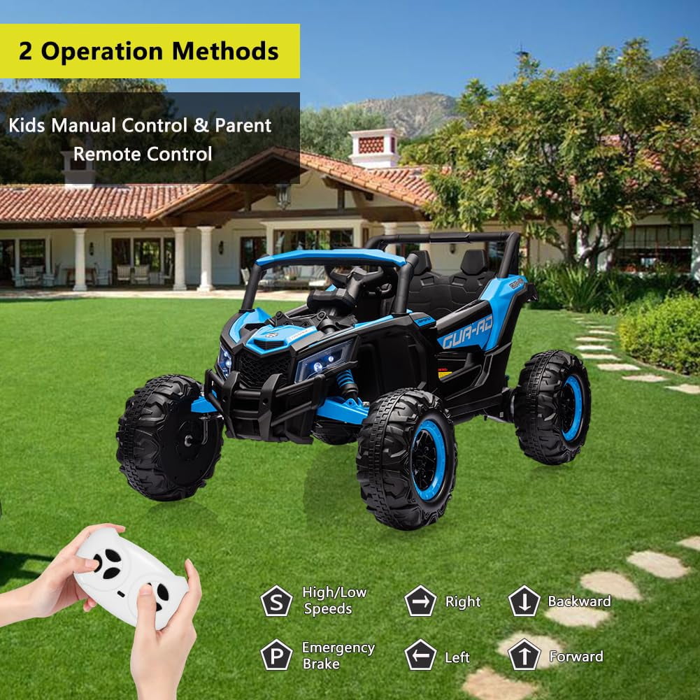 TROPOW 24 Volt Ride On Toys for Boys,Battery Powered Kids Car, Electric Off-Road UTV Car with Remote Control, 200W Motors, Led Lights, Music, Enhanced Suspension, Ride on Toy for Kids,Blue