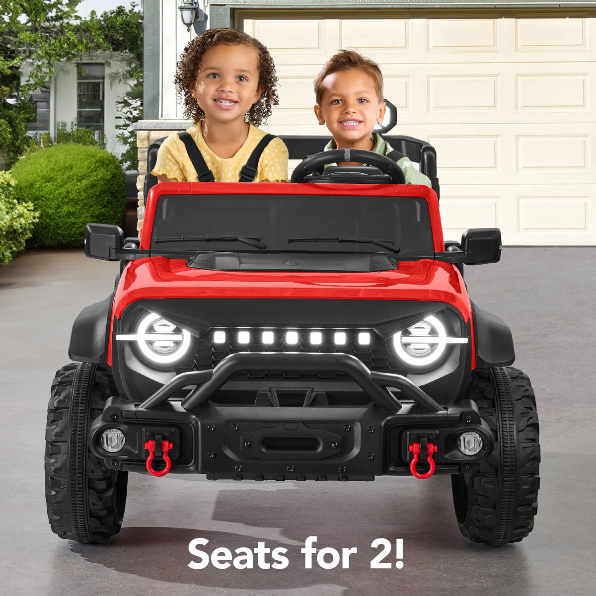 Best Choice Products Kids 24V 2-Seater Electric Ride-On Car Truck w/ Parent Control, Bluetooth, LED Lights - Red