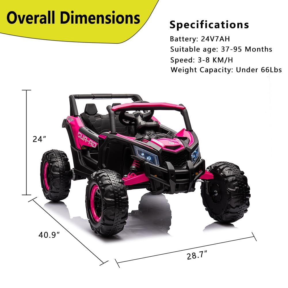 TROPOW 24 Volt Ride On Toys for Boys,Battery Powered Kids Car, Electric Off-Road UTV Car with Remote Control, 200W Motors, Led Lights, Music, Enhanced Suspension, Ride on Toy for Kids,Rose Red