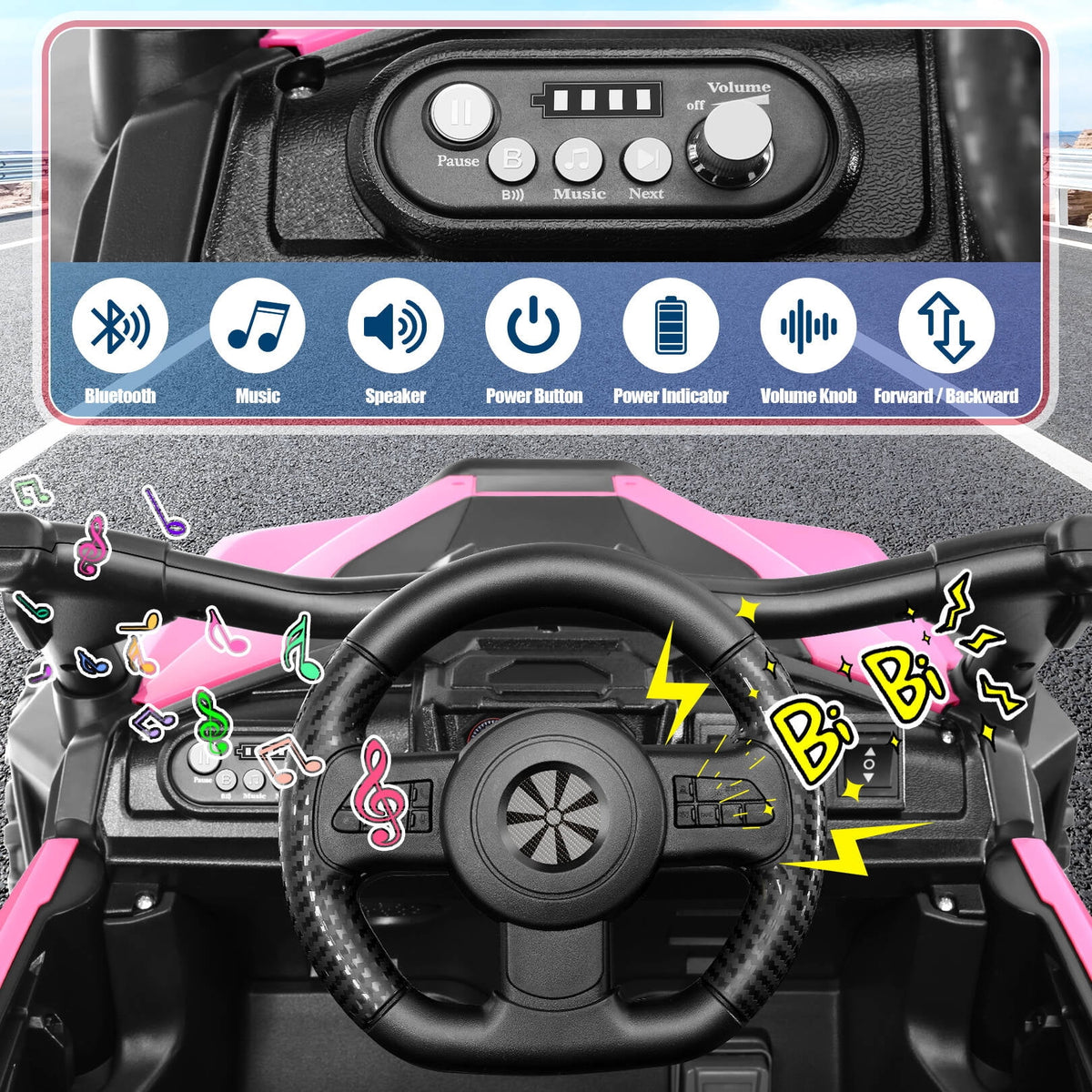 VIBESPARK 24V Ride on Toys for Kids, Ride on Cars with Remote Control, Powered Ride on Electric Car w/ Bluetooth, Music Player, LED Lights, Black