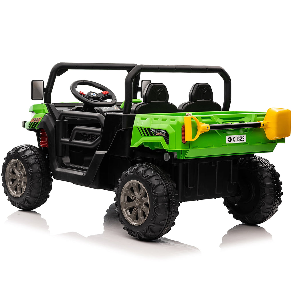 24V Ride on Dump Truck with Remote Control, 4WD Electric Car for Big Kids, 2 Seater 4*200W Motor Ride on Toy, Shovel, Music, Kids Gift, Black