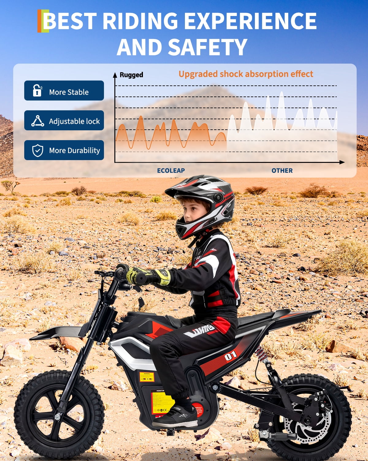 24V Kids Electric Dirt Bike, 350W Battery Powered Motorcycle with 12 Inch Fat Tires Rear Suspension Twist Throttle for Teens