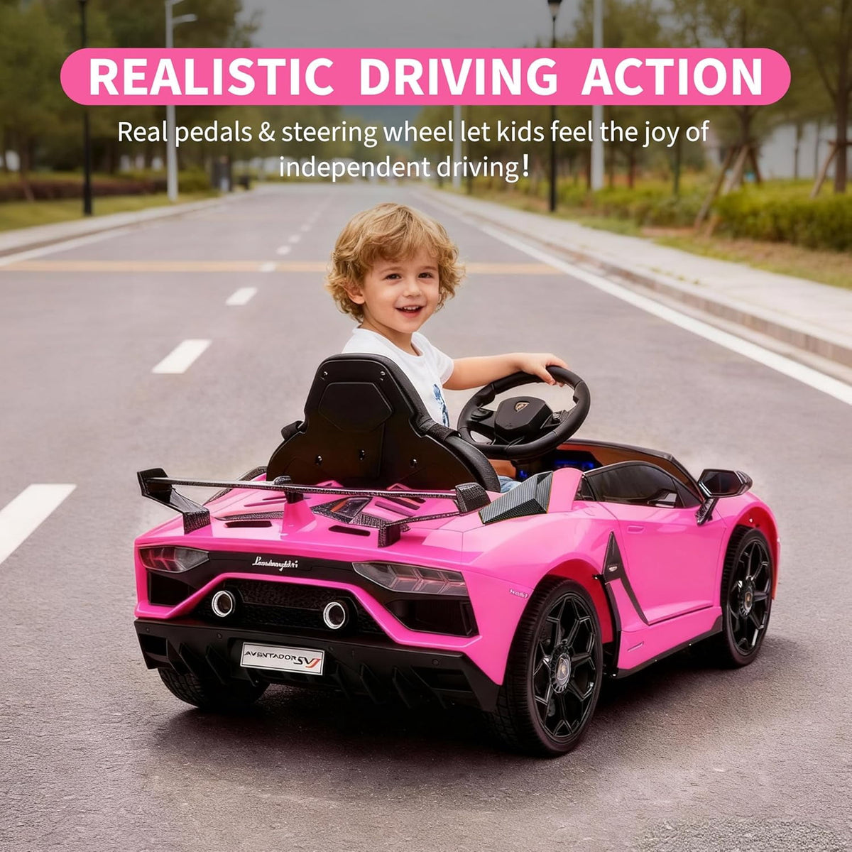 12V Licensed Sports Car Ride On Vehicle with Remote Control, Electric Ride On Car with Bluetooth, Hydraulic Swing Doors, LED Lights, Dual 25W Motors, USB/AUX/TF Audio
