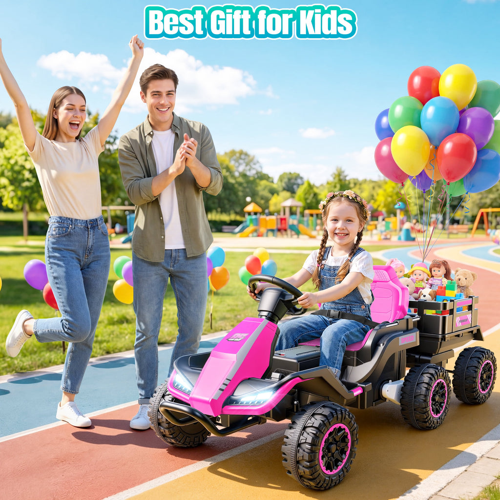 VIBESPARK 24V Ride on Toys with Remote Control, 3 in 1 Ride on Car, Ride on Tractor for Kids with Trailer, 6 Wheel Kids Electric Car w/ Bluetooth, MP3, Music, Green