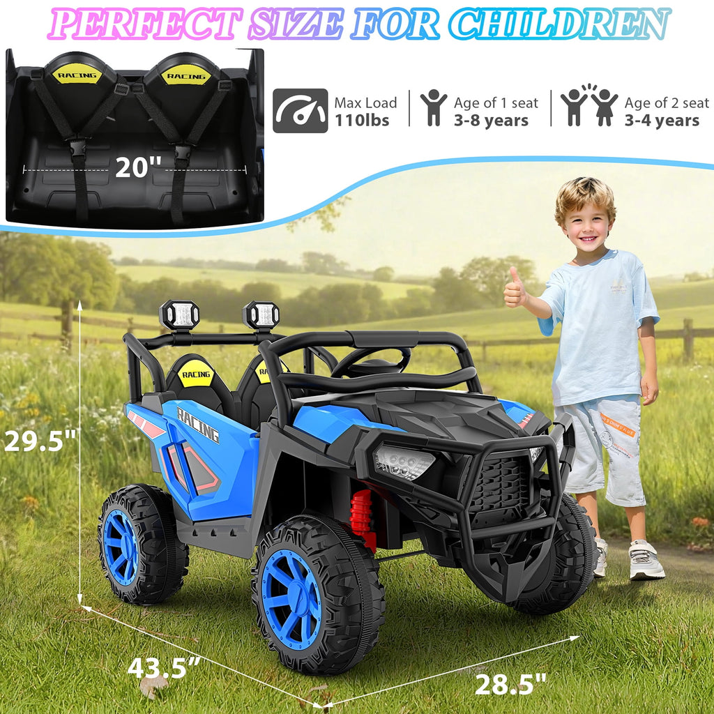 Funcid 24 Volt Ride on Cars, 2-Seater Ride on Toys with Remote Control, 400W Electric Car, Ride on UTV w/ Bluetooth, MP3, Suspension, Seat Belts, Volume Adjustment, Black