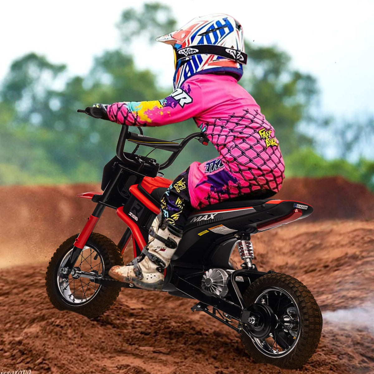 TROPOW 24 Volt Ride On Toys for Boys,Electric Dirt Bike for Kids - 350W Ride On Motorcycle, Ages 5+, Up to 14.29 MPH, 2-Speed Modes, Max Weight 135 Lbs, Red