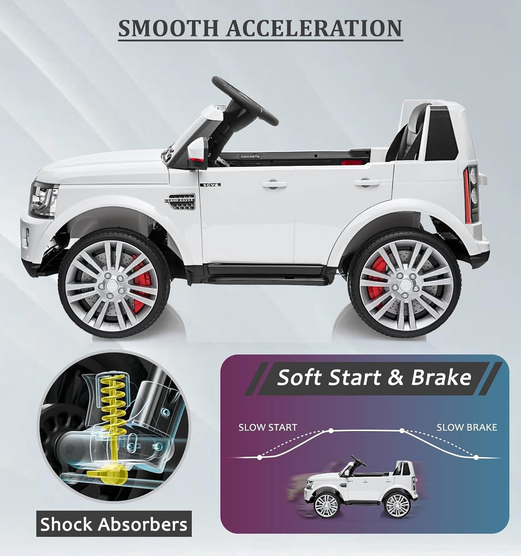 12V Licensed Land Rover Ride-On Car, 2x25W Motors, 4.5Ah Battery, 3 Speeds up to 4.5 MPH, Parent Remote, Spring Suspension, LED Lights