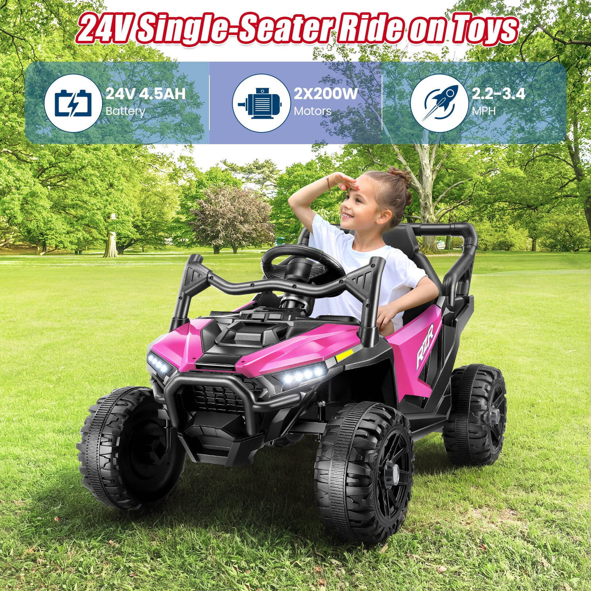 VIBESPARK 24V Ride on Toys for Kids, Ride on Cars with Remote Control, Powered Ride on Electric Car w/ Bluetooth, Music Player, LED Lights, Black