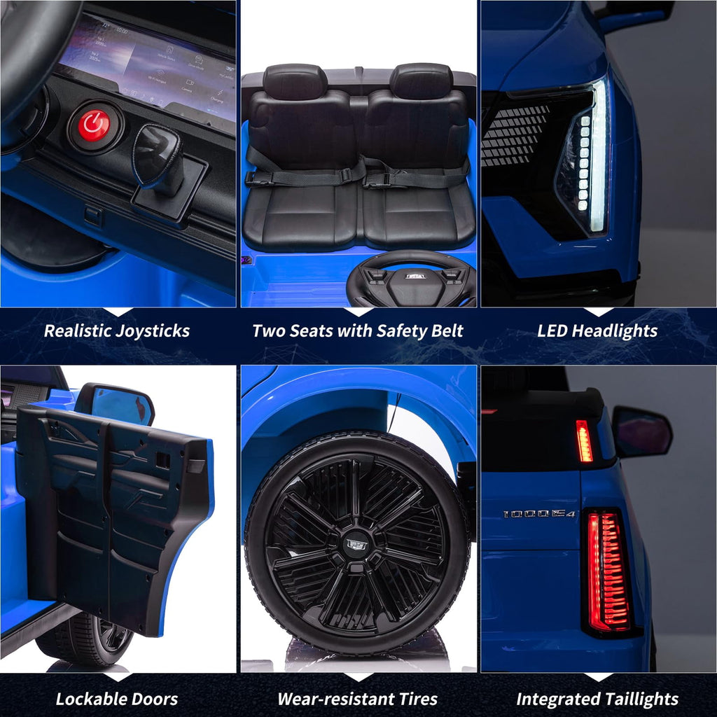 2 Seater Ride on Car for Kids 24V Licensed Cadillac Electric Car Toy Toddlers Battery Powered Ride on Truck with 2.4G Remote Control, Full-Wheel Suspension, Music, LED Lights, Blue